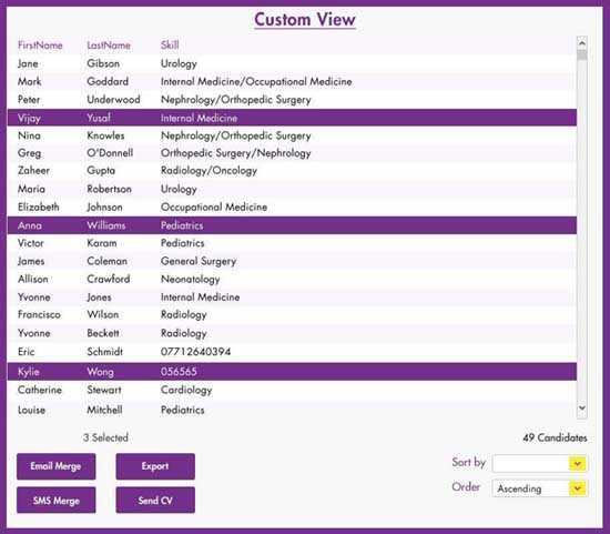 Custom candidate list views